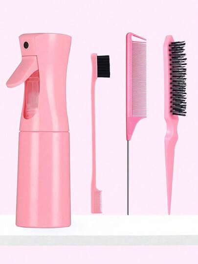 4pcs/Set Professional Hair Styling Tool Kit, Includes Spray Bottle, Tail Comb, Eyebrow Brush, Volumizing Brush, Daily Hair Cleaning Brush, Wet & Dry Curling Brush, Sectioning Brush, Coarse & Fine Hair Care Brush Set, Suitable For Salon And Home Use, Essential For Haircutting