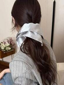 1条闪亮银色方巾，大号发圈，女士低马尾发圈，超大复古方巾发圈，发饰，时尚发圈，超大发圈，复古风格，柔软顺滑面料，时尚发圈 - 彩色 - 查看 9