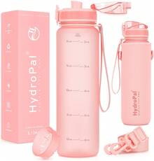Unistar Water Bottle With Time Marker -Large 34 Oz Tritan Bottle & No Sweat Sleeve -Leak Proof Gym Sports Bottle With Fruit Infuser Strainer & Carrying Strap - Gift Package For Christmas - 粉色 - 查看 1