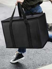 1pc Insulated Cooler Bag: Collapsible & Stands Upright With Secure Zipper Closure. Keeps Food Cold/Hot For Hours During Delivery, Grocery Shopping & Picnics. Perfect For Food Delivery Drivers, Camping Trips & Market Visits. Essential For Professionals & Outdoor Enthusiasts. - 黑色 - 查看 1