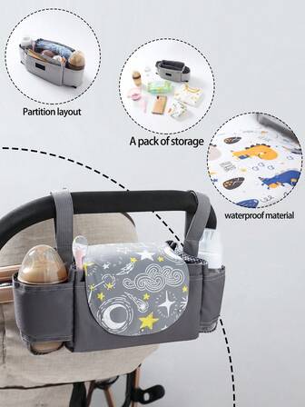 1 件婴儿车挂袋，多功能婴儿车收纳袋，用于存放奶瓶、杯子、尿布、婴儿配件