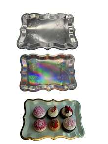 10 piezas de platos de papel rectangulares con borde dorado elegante, decoración de borde dorado, adecuado para platos de pastel, platos de galletas, bandejas de cartón grueso - Multicolor - Ver 9