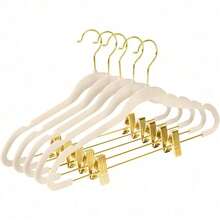 Premium All Black Velvet Pants Hangers With Adjustable Clips (Pack Of 20) Slim Skirt Hangers- Non Slip Felt Outfit Dress- Black Hooks,Space Saving Shirt Clothes -END - 象牙色/金色 - 查看 1