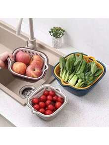 Set de 6 cestas de drenaje, organizador de almacenamiento de frutas y verduras de cocina (color aleatorio) - Multicolor - Ver 1