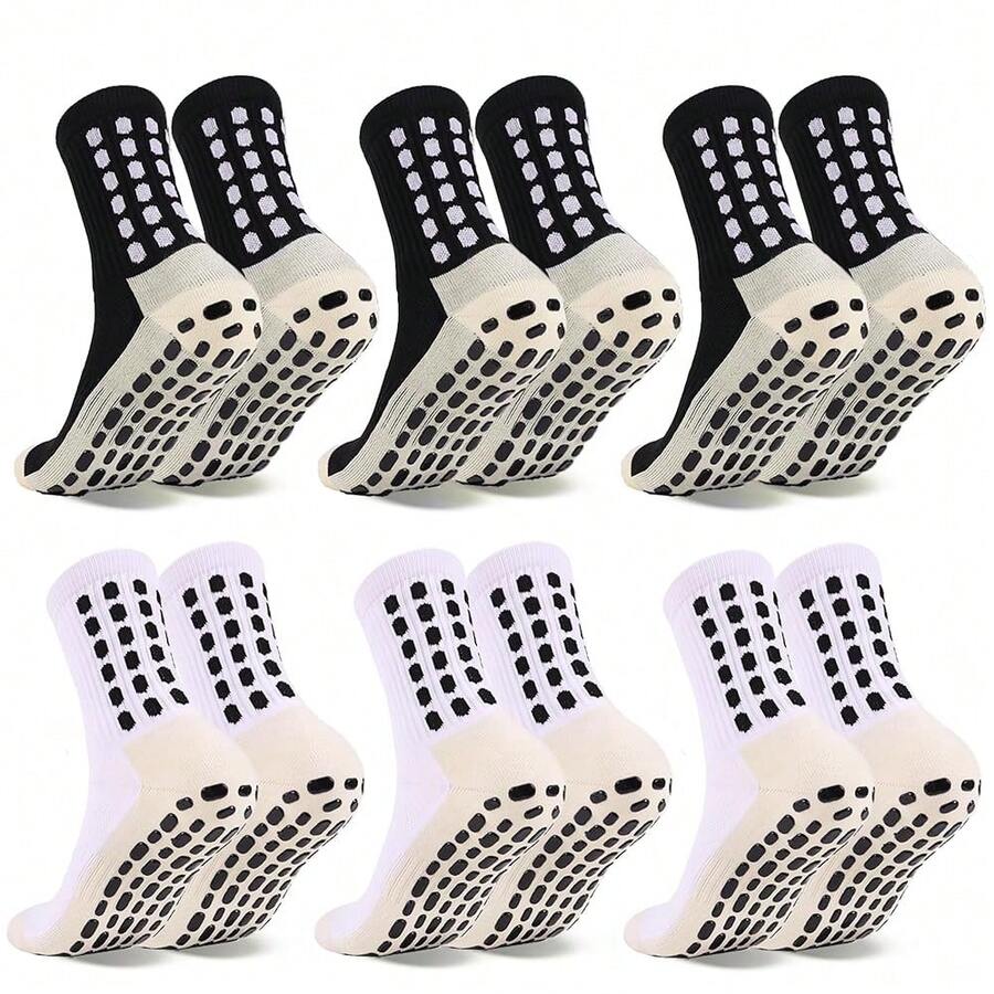 6 Pairs Grip Soccer Socks Colorful Non Slip Sports Football Basketball Hospital Yoga Socks For Men Women{"Size_name":"OneSize","Color_name":"3black+3white-1"} - 3黑+3白-1 - 查看 1
