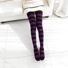 Kayhoma Extra Long Cotton Stripe Thigh High Socks Over The Knee High Socks{"Size_name":"Medium","Color_name":"Red/Black&Purple/Black"} - 紅/黑&紫/黑 - 查看 8