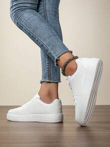 Women's Casual Canvas Sneakers, Fashion Versatile White Flat Shoes, Lightweight Comfortable Athletic Shoes - White - View 5