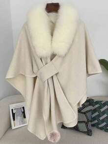 1pc Faux Cashmere & Faux Fur Shawl, Fashionable & Stylish For Daily Wear, Parties, Travels, Christmas Gift For Dress