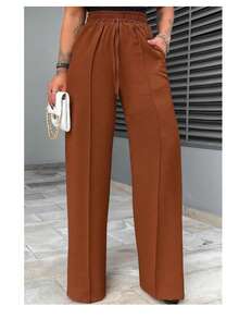 Calça Pontalona Feminina  Com Elasco Na Cintura Calça Alfaiataria Cintura Alta Tecido Duna