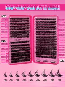 640pcs D-Shaped Segmented False Eyelashes, 10D+20D+30D+40D+50D Mixed Length, Thick & Natural Black Individual Lashes DIY Home Kit. Thickened Design, Easy For Beginners. Long-Lasting & Comfortable Wear, Suitable For Parties And Various Occasions. - 粉色 - 查看 7