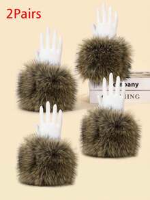 1 Pair Solid Color Fluffy Cuff Sleeves, Autumn/Winter Accessory For Women Halloween