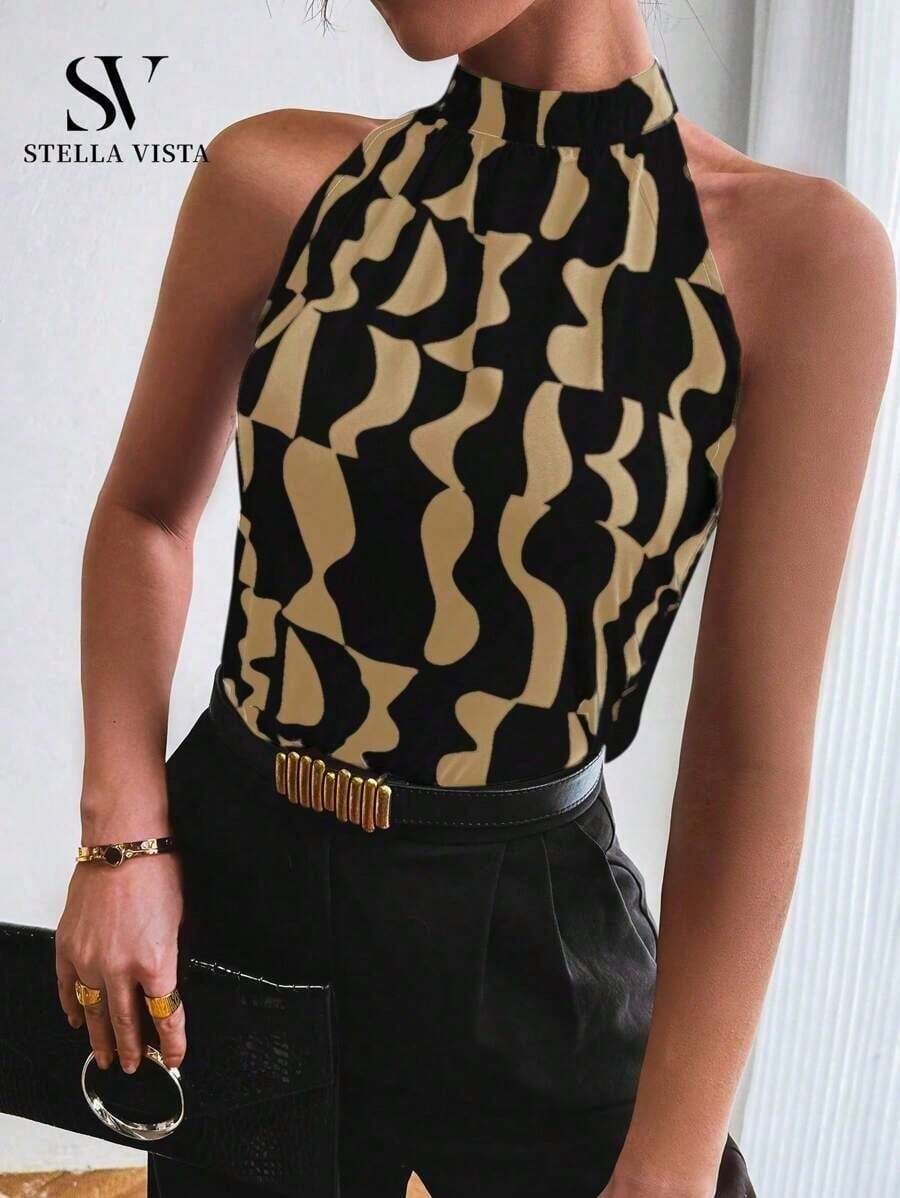 Elegant Women's Turtleneck Tank Top - màu nâu - Xem 1