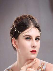 1pc Elegant Vintage Sequins Wave Headband With Tassel - Ideal For Party And Holiday, Women Metal Hair Accessories, Round Disc Quantity Random Hair Chain Head Jewelry Head Pieces Jewelry Hair Jewelry Hair Vine Chain, Hair Jewellery, Y2k Outfit, Wedding - 金色 - 查看 2