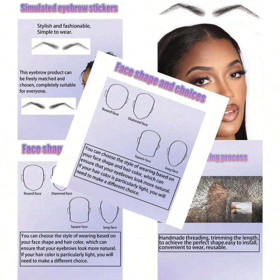 False Eyebrows For Women Realistic Human Hair Brow Extensions Easy To Use And Reusable Fake Eyebrows For Natural Look - Black - View 1