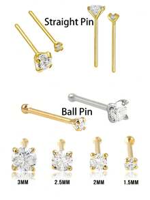 20PCS Golden Silvery Thin Nose Studs Set For Women Men 1.5mm-4mm Shiny CZ Nose Pins With L Shape, Straight, And Ball End – Nose Piercing Jewelry Case - Ball Pin - View 6