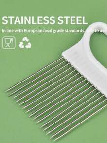 1个不锈钢洋葱固定器，多功能洋葱固定切片器，不锈钢多用途厨房工具 - 洋葱切片器和嫩化器，适用于蔬菜和水果，固定式切割支架，确保厨房安全，食品接触，无需用电，符合人体工程学的手柄，创新专业的厨房工具。