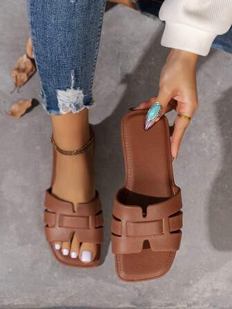 Women's Fashion Slippers, Flat, Versatile, Minimalist, Non-Slip, Waterproof, Lightweight, Outdoor Wear, Comfortable, Soft, Slide Sandals