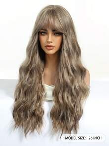 باروكة طويلة 26 بوصة للنساء باللون البني مع غرة، شعر مموج وكيرلي اصطناعي مقاوم للحرارة ذو مظهر طبيعي للاستخدام اليومي والحفلات والمدرسة والأعياد والمهرجانات والسفر والحفلات الموسيقية وهدايا عيد الميلاد، طبيعي وجذاب وبسيط وكاجوال ورياضي وكلاسيكي ومناسب للتنكر، شعر اصطناعي مقاوم للحرارة للاستخدام اليومي والحفلات والأعياد وهدايا عيد الميلاد وعيد الحب - بني - مشاهدة 6