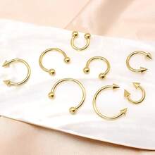 BLISI G23 Solid Titanium Eyebrow Piercing Jewelry, Gokd Black Rose Gold Silver Pink Rainbow Eyebrow Rings 16G Curved Barbell,Tiny Vertical Labret Lip Jewelry Rook Piercing Jewelry For Women And Men{Inchcolor_nameinch:Inch8pcsNosePiercing-Goldinch} - 8件金色鼻環 - 查看 6