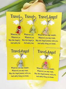 5 piezas Llaveros encantadores con colgante de ángel con corazón, llavero con colgante de ángel de viaje con tarjeta de felicitación de viaje - Tema soñador y duradero, adecuado para graduación, despedida, vacaciones, ángel de la guarda, perfecto para decoración de bolso y mochila, llavero de regalo de aliento con diseño único y creativo, ideal para apertura de escuela, fiesta de Navidad y otras ocasiones, ideas de regalo para amiga, hermana, maestra