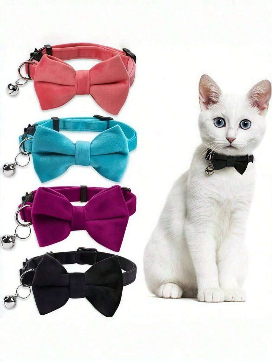1pc Fashionable Adjustable Pet Collar, Multi-Color, With Bell And Bow Tie - Suitable For Cats And Small Dogs - 彩色 - 查看 1