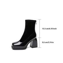 Giày bốt cao gót đế dày kiểu dáng châu Âu & Mỹ mới dành cho nữ mùa thu 2025, bốt cổ ngắn mũi vuông thời trang cho hộp đêm, bốt cổ ngắn cho mùa thu/đông. - màu đen - Xem 7