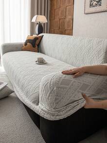 1 buah Sarung Sofa Elastis, Motif Daun - Dapat Dicuci dengan Mesin, Pelindung Sofa Anti Selip, Cocok untuk Sofa Satu hingga Empat Dudukan di Ruang Tamu, Kain Putih Bertekstur, Cocok untuk Semua Musim, Penting untuk Ruang Tamu | Sarung Sofa Minimalis | Sarung Sofa Pas - Light Grey - View 6