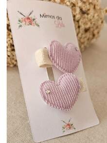 Little Pair Of Girl's Heart Bow Clips In 100% Corduroy Covered With Non-Slip Rubber - 紫色 - 查看 6