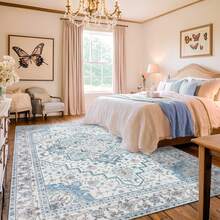 Area Rug 8x10 Feet Washable Rug, Pink Vintage Traditional Rug, Foldable Ultra-Thin Retro Decorative Indoor Distressed Non-Slip Carpet Floral Print Mat Bedroom Living Room Bathroom - Màu xanh lam - Xem 2