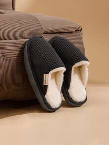 Pantuflas de felpa cálidas y sencillas para hombres en otoño/invierno - Gris - Ver 3