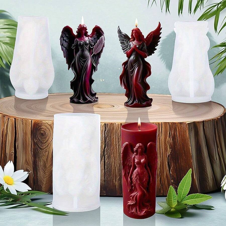 1pc Dreamy Wings Goddess Aroma Candle Silicone Mold, Fragrance Stone Decor Mold - White - View 1