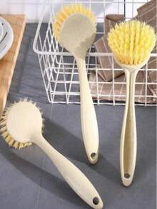 1Pc/3Pcs Wheat Straw Kitchen Long-Handled Pot Washing And Dish Cleaning Brushes Without Hurting Hands And Household Cleaning Brushes,Cleaning Dish Brush, Long-Handled Non-Stick Oil Pan Brush,Kitchen Cleaning Dish Brush - Beige - View 12