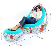 Sofá Perezoso Inflable, Sillón Familiar Flocado con Patrón de Grafiti, Adecuado para el Descanso en el Hogar o en la Oficina, Plegable para Exteriores - 1 - Ver 4
