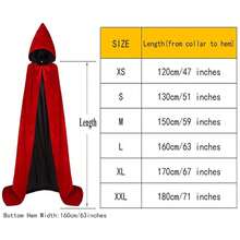 ALIZIWAY Hooded Cape Reversible Velvet Cloak Lined With Satin Renaissance Medieval Halloween Christmas Cosplay Costume{"Color_name":"Reversible-RedVelvetandBlackSatin","Size_name":"Large"} - Reversible-RedVelvetandFBlackssatin - View 3