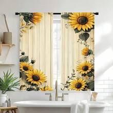 2 piezas de cortinas con estampado de girasoles amarillos, cortinas de poliéster tejido modernas, lavables a máquina, sin diseño de varilla, adecuadas para sala de estar, oficina, dormitorio, cafetería - decoración festiva y diaria, sin electricidad requerida - Multicolor - Ver 6