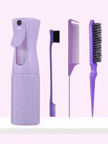 4pcs/Set Professional Hair Styling Tool Kit, Includes Spray Bottle, Tail Comb, Eyebrow Brush, Volumizing Brush, Daily Hair Cleaning Brush, Wet & Dry Curling Brush, Sectioning Brush, Coarse & Fine Hair Care Brush Set, Suitable For Salon And Home Use, Essential For Haircutting - Multicolor - View 2