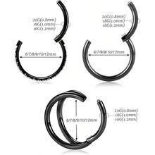 3pcs 18G Stainless Steel Nose Rings, Suitable For Septum, Nostril, Ear Cartilage, Helix, Inner Conch, Earlobes, 10mm Seamless Hinged Hoop Unisex Earrings - As Shown In the Figure - View 6