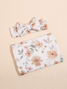 新生儿襁褓毯和蝴蝶结发带套装 - 彩色 - 查看 14