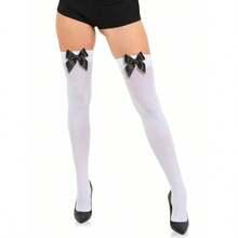 1 Pair Sexy Thin Bowknot Knee High Silk Stockings - Bow Decorated Over-Knee Hosiery, Fashion Versatile Socks For Women, Ideal For Christmas Party Decor, Stage Performances, Cosplay, Events & Parties, Y2K - 彩色 - 查看 7