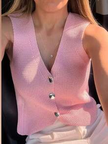 Women's Vest With Button - 粉色 - 查看 2