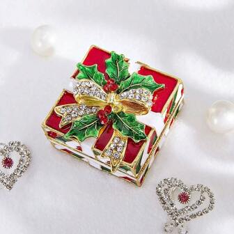 1pc Charming Red Bow Enamel Jewelry Box - Magnetic Closure, Metal Rectangular Keepsake Gift Box, Suitable For Christmas And Wedding Decoration, Hand-Painted Collection Display Box, Perfect For Rings And Accessories Enamel Alloy Jewelry Box, Creative Jewelry Box, Wedding Gift, Souvenir, Suitable For Engagement Rings, Mother's Day Gift