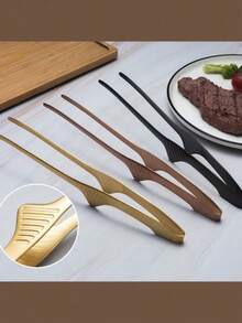 韩国不锈钢烧烤钳，厨房牛排钳，烘焙面包钳，精致圆形夹头易于握持，舒适手柄，一体式设计，多功能牛排钳厨房工具，加长设计适合火锅和自助餐服务，可用于烹饪、盛放、烧烤、沙拉等。 - 彩色 - 查看 4