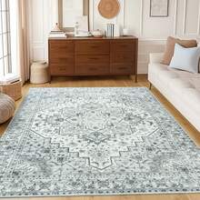 Area Rug 8x10 Feet Washable Rug, Pink Vintage Traditional Rug, Foldable Ultra-Thin Retro Decorative Indoor Distressed Non-Slip Carpet Floral Print Mat Bedroom Living Room Bathroom - 灰色 - 查看 4