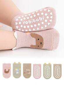 3 Pairs Anti-Slip Rubber Dot Cartoon Animal Print Non-Slip Baby Socks, Comfortable For Infants, All Seasons - Multicolor - View 8
