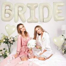 40-Inch Pink And Cream BRIDE Letter Aluminum Foil Balloons, Perfect For Wedding Engagement, Bridal Party, Wedding Anniversary, Bridal Shower, Bachelorette Party Decorations - Creamy white - 查看 3