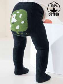 1 件儿童/幼儿可爱卡通印花紧身裤，婴儿纯棉紧身裤