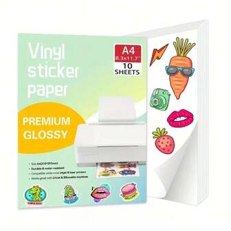 21.08 X29.72 Cm - Premium Printable Vinyl Sticker Paper For Your Inkjet And Laser Printer - A4 10 Sheets Glossy White High Quality Decal Paper - Dries Quickly And Holds Ink Beautifully - Accessories R Cricut