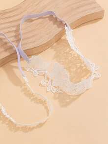 2pcs/Set Women's Sexy Fashion Water-Soluble Lace Black Embroidery Elastic Adjustable Thigh Garter Hollow Leg Rings Bridal Dress Leg Accessories - White - View 4