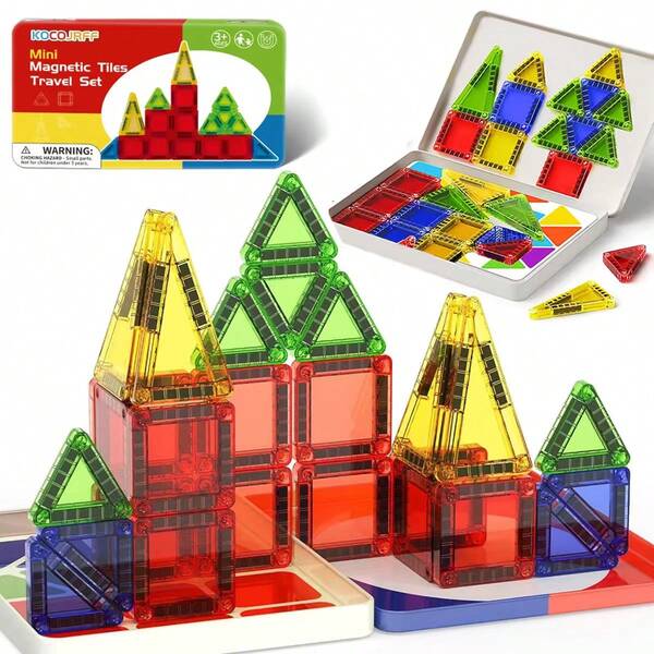 26/56pcs Christmas Mini Magnetic Building Blocks, Travel-Friendly Toy With Iron Box, Children Magnetic Construction Toys, Play Anytime Anywhere, Essential For Outdoor Classroom, Suitable For Boys And Girls Christmas/Halloween/Birthday Holiday Gift