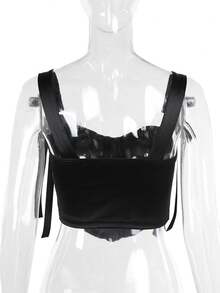 女士性感街头时尚修身紧身胸衣吊带背心上衣，适合海滩度假，春夏季 - 黑色 - 查看 2